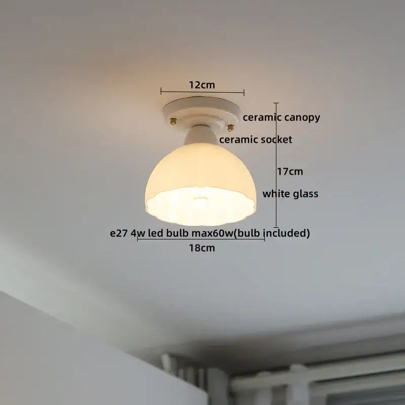 Nordic cream ceramic led ceiling light bedroom glass dome fixture