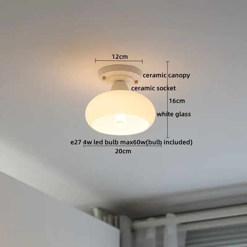 Nordic cream ceramic led ceiling light bedroom glass dome fixture