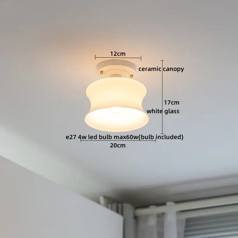 Nordic cream ceramic led ceiling light bedroom glass dome fixture