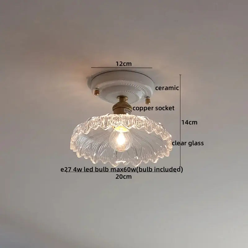 Nordic cream ceramic led ceiling light bedroom glass dome fixture