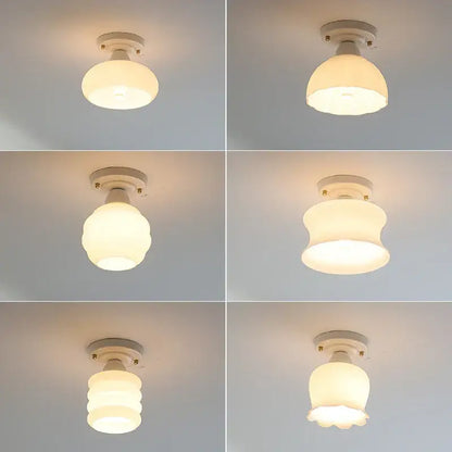 Nordic cream ceramic led ceiling light bedroom glass dome fixture