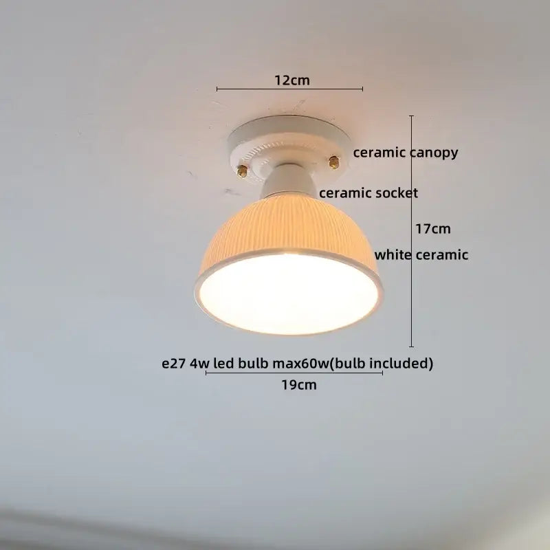 Nordic cream ceramic led ceiling light bedroom glass dome fixture