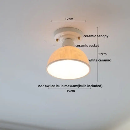Nordic cream ceramic led ceiling light bedroom glass dome fixture