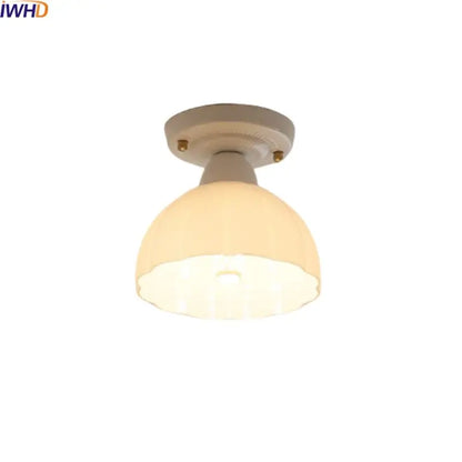 Nordic cream ceramic led ceiling light bedroom glass dome fixture