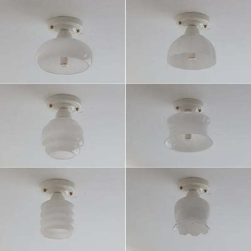 Nordic cream ceramic led ceiling light bedroom glass dome fixture