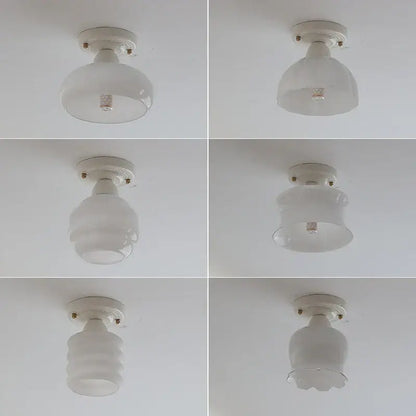 Nordic cream ceramic led ceiling light bedroom glass dome fixture
