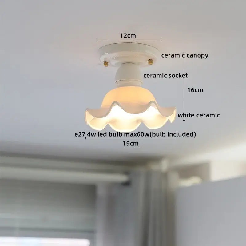 Nordic cream ceramic led ceiling light bedroom glass dome fixture