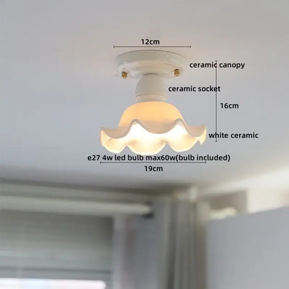 Nordic cream ceramic led ceiling light bedroom glass dome fixture