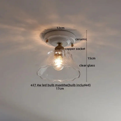 Nordic cream ceramic led ceiling light bedroom glass dome fixture