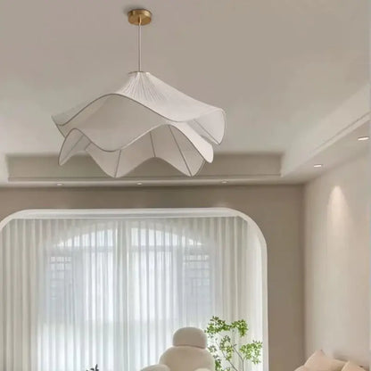 Nordic cream fabric led pendant light bedroom petal chandelier
