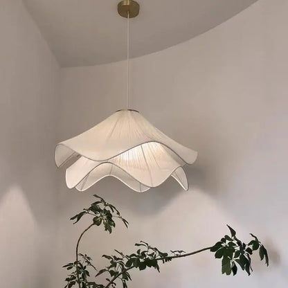 Nordic cream fabric led pendant light bedroom petal chandelier