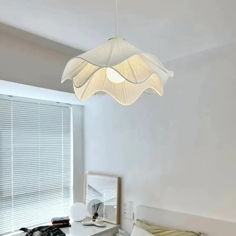 Nordic cream fabric led pendant light bedroom petal chandelier