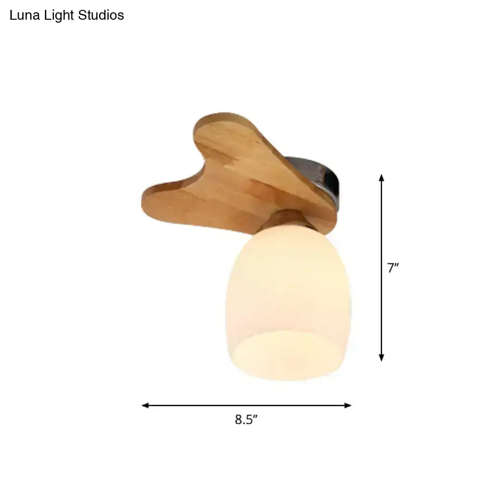 Nordic cream glass bell ceiling light with wood antler for bedroom