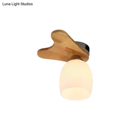 Nordic cream glass bell ceiling light with wood antler for bedroom