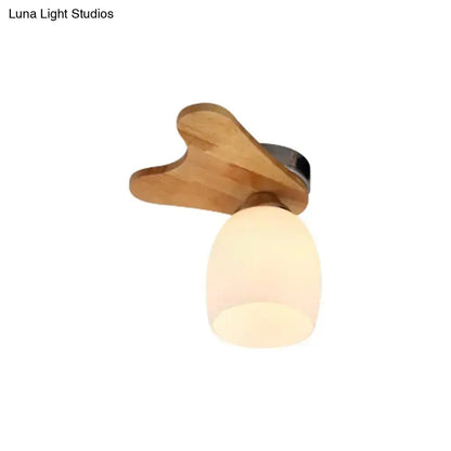 DecorBites™ Nordic Cream Glass Bell Flush Ceiling Light with Antler Top and Wood Accents