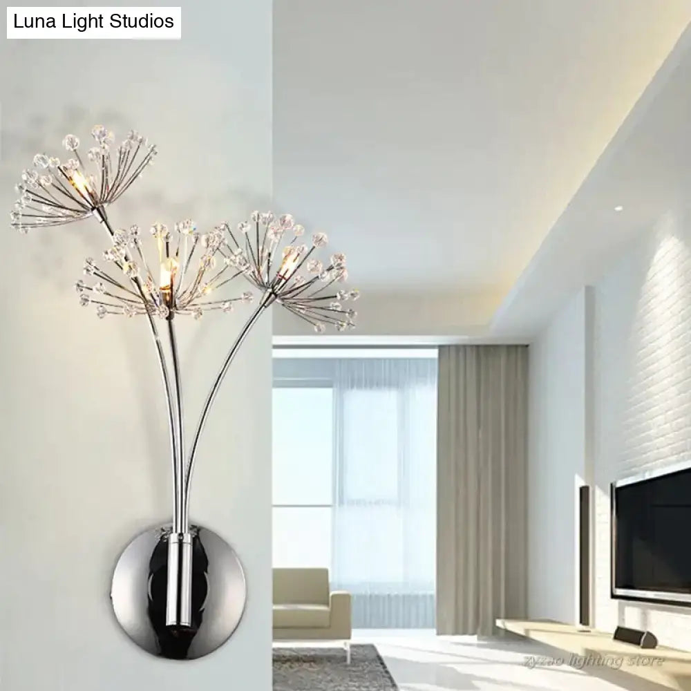 Nordic creative crystal flower chrome wall lamps for bedroom