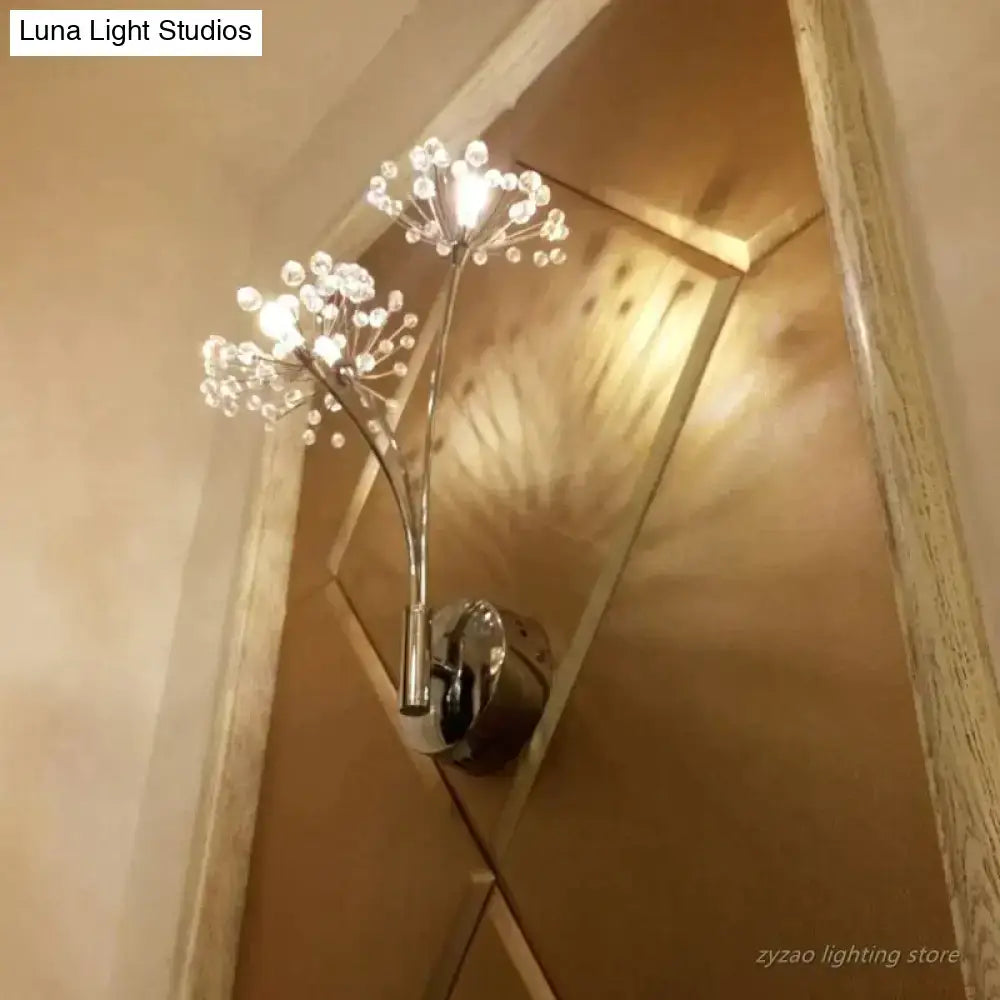 Nordic creative crystal flower chrome wall lamps for bedroom