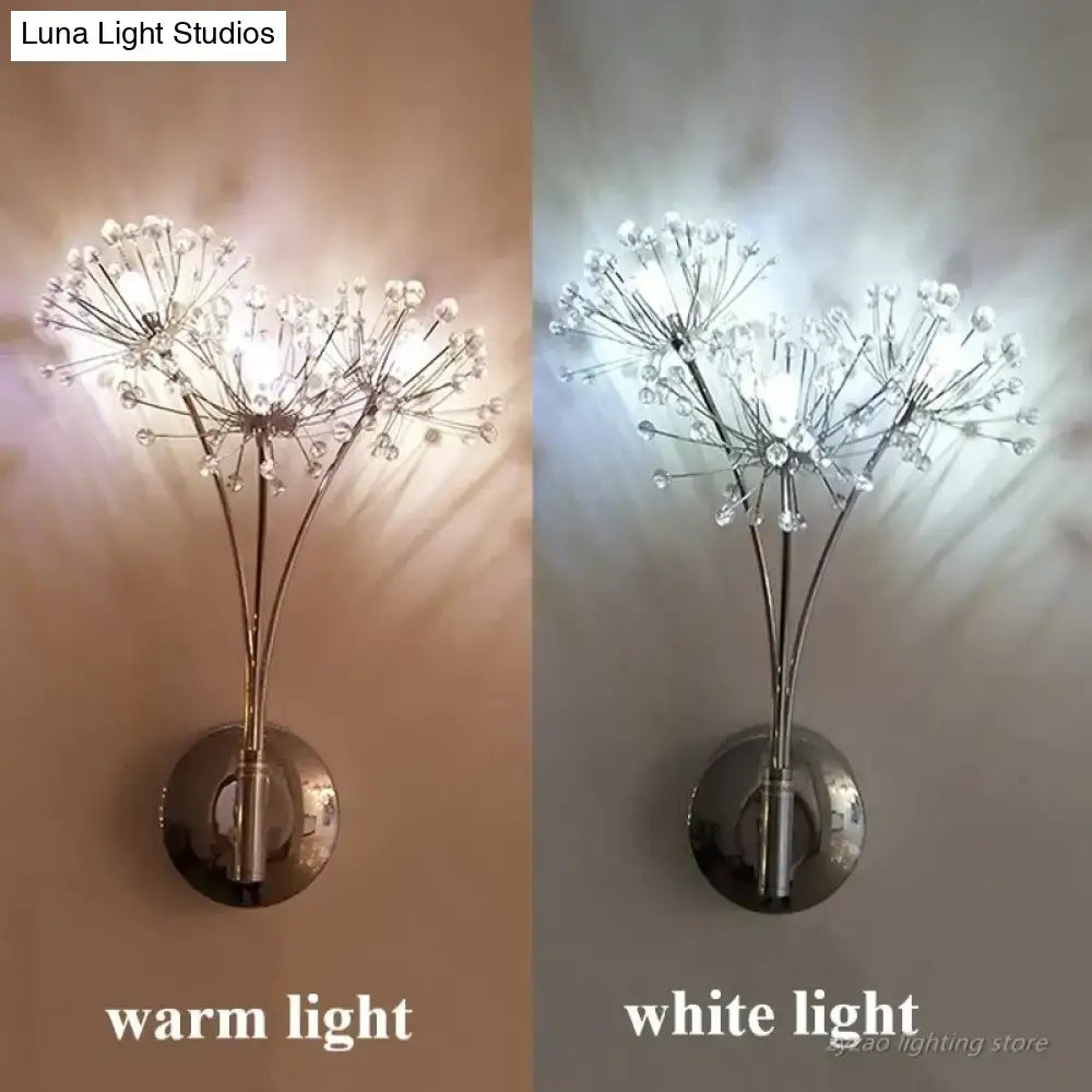 Nordic creative crystal flower chrome wall lamps for bedroom