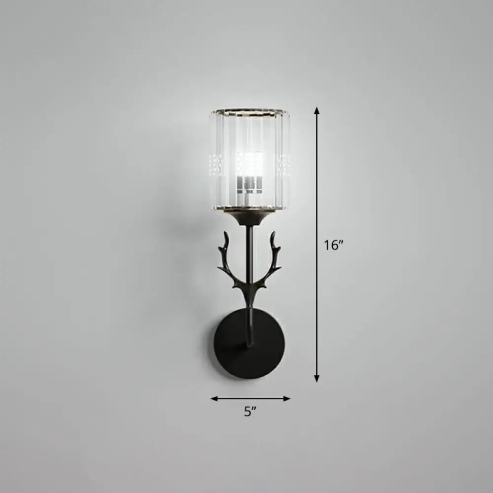 DecorBites™ Nordic Crystal Prism Wall Sconce with Antler Design - Cylinder Wall Mount Light