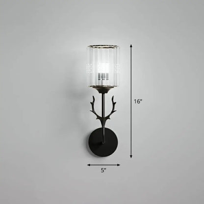 DecorBites™ Nordic Crystal Prism Wall Sconce with Antler Design - Cylinder Wall Mount Light