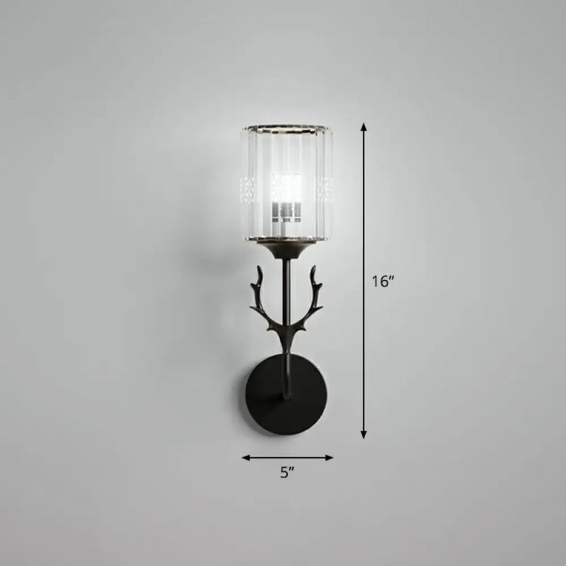 DecorBites™ Nordic Crystal Prism Wall Sconce with Antler Design - Cylinder Wall Mount Light