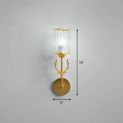 DecorBites™ Nordic Crystal Prism Wall Sconce with Antler Design - Cylinder Wall Mount Light