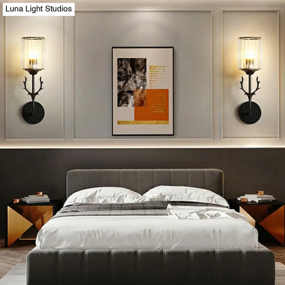 DecorBites™ Nordic Crystal Prism Wall Sconce with Antler Design - Cylinder Wall Mount Light