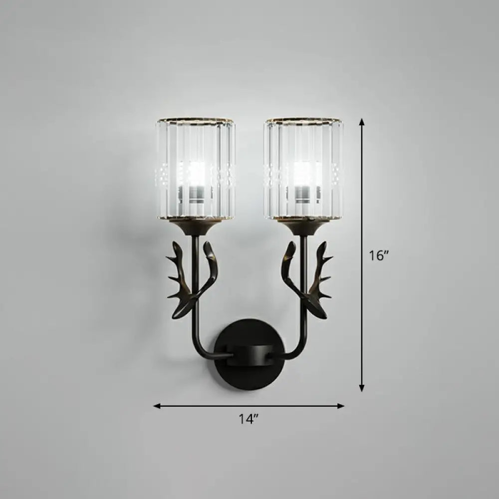 DecorBites™ Nordic Crystal Prism Wall Sconce with Antler Design - Cylinder Wall Mount Light
