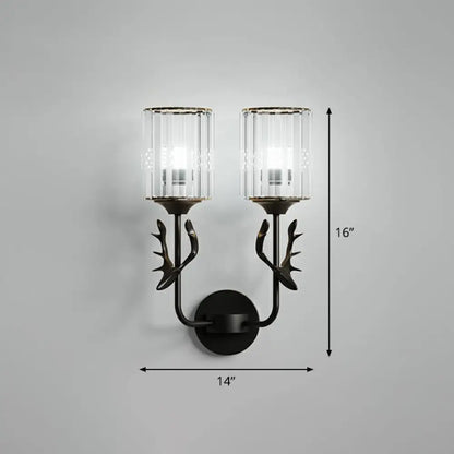 DecorBites™ Nordic Crystal Prism Wall Sconce with Antler Design - Cylinder Wall Mount Light