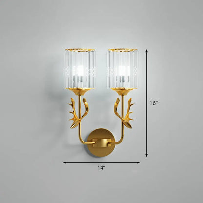 DecorBites™ Nordic Crystal Prism Wall Sconce with Antler Design - Cylinder Wall Mount Light