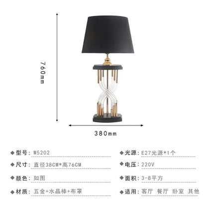 Nordic crystal table lamp for bedroom with brass accents