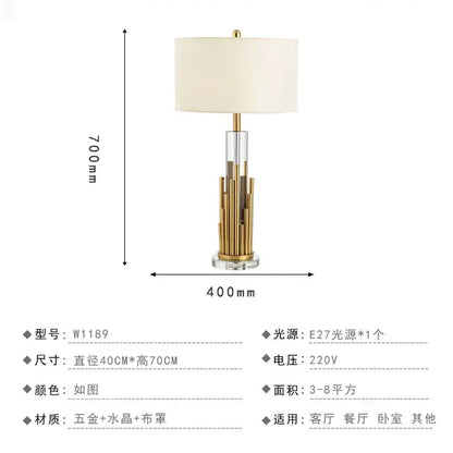 Nordic crystal table lamp for bedroom with brass accents