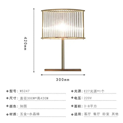 Nordic crystal table lamp for bedroom with brass accents