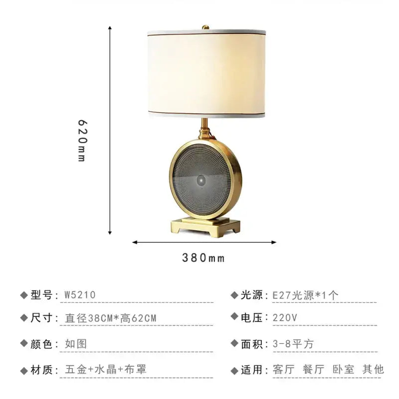 Nordic crystal table lamp for bedroom with brass accents