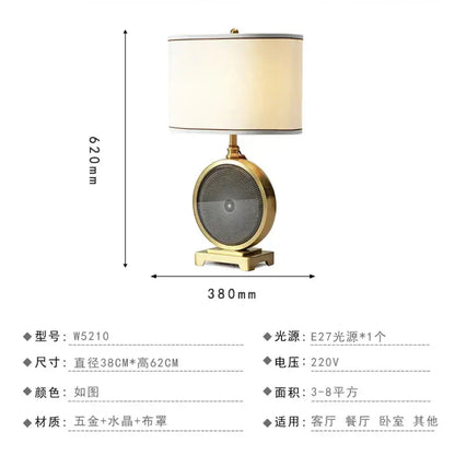 Nordic crystal table lamp for bedroom with brass accents