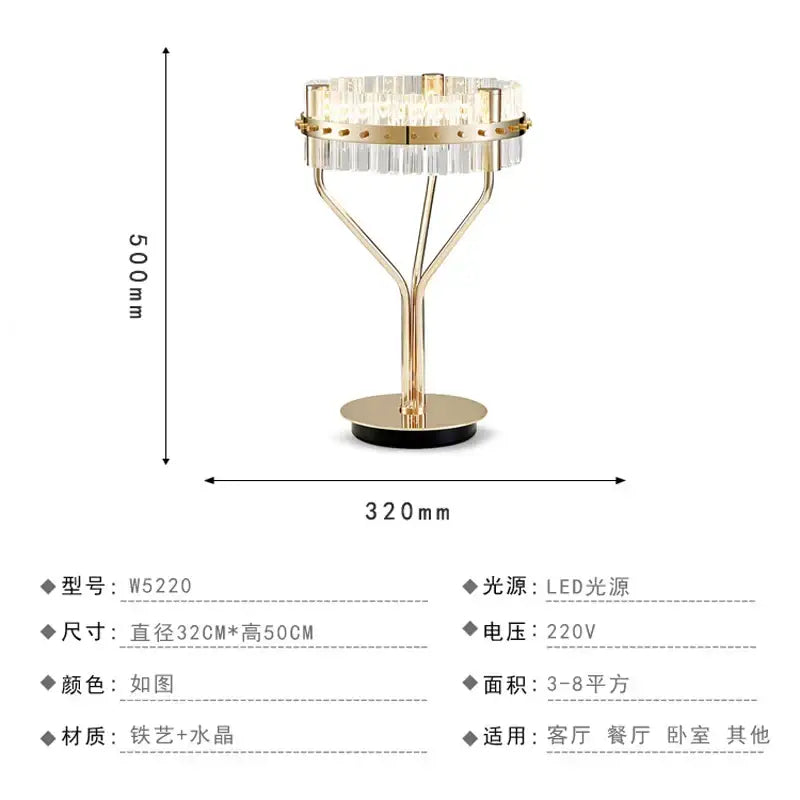 Nordic crystal table lamp for bedroom with brass accents