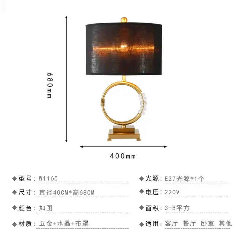 Nordic crystal table lamp for bedroom with brass accents