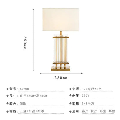 Nordic crystal table lamp for bedroom with brass accents