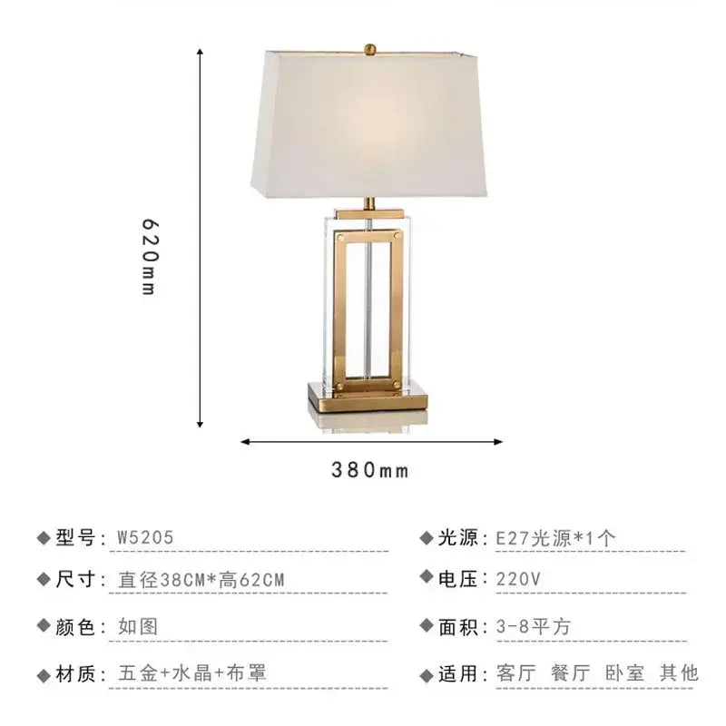 Nordic crystal table lamp for bedroom with brass accents