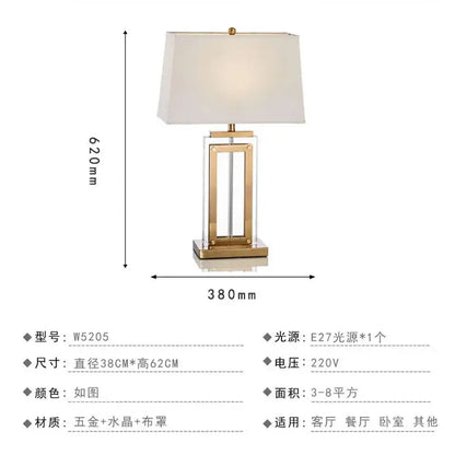 Nordic crystal table lamp for bedroom with brass accents