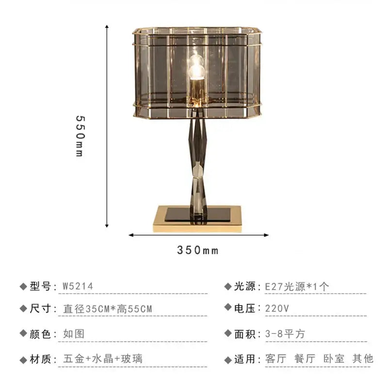 Nordic crystal table lamp for bedroom with brass accents