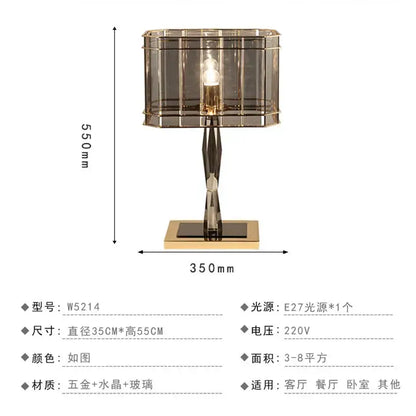Nordic crystal table lamp for bedroom with brass accents