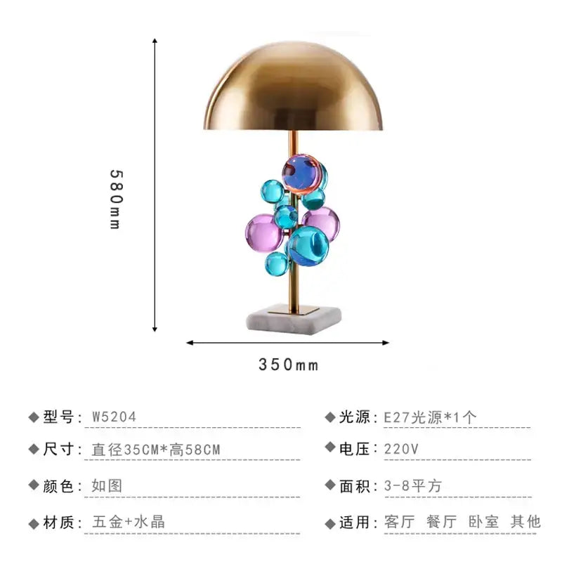 Nordic crystal table lamp for bedroom with brass accents