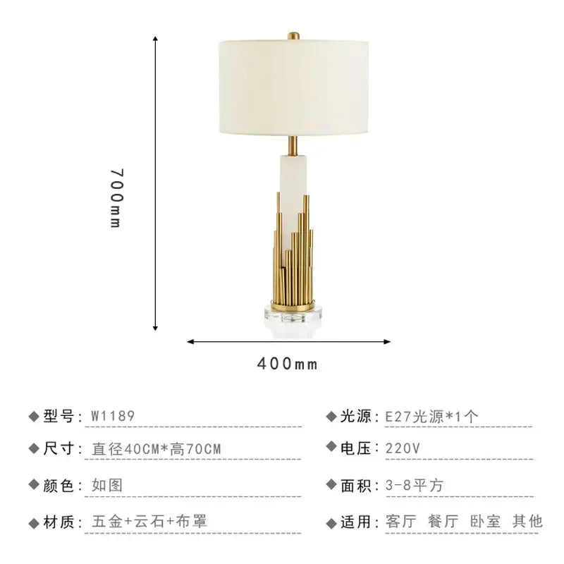 Nordic crystal table lamp for bedroom with brass accents