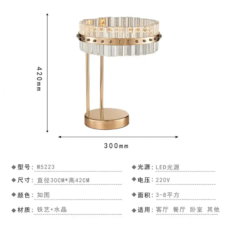 Nordic crystal table lamp for bedroom with brass accents