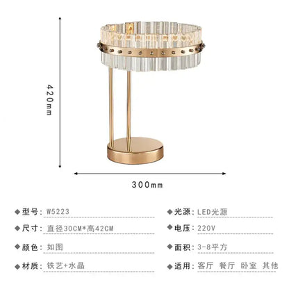 Nordic crystal table lamp for bedroom with brass accents