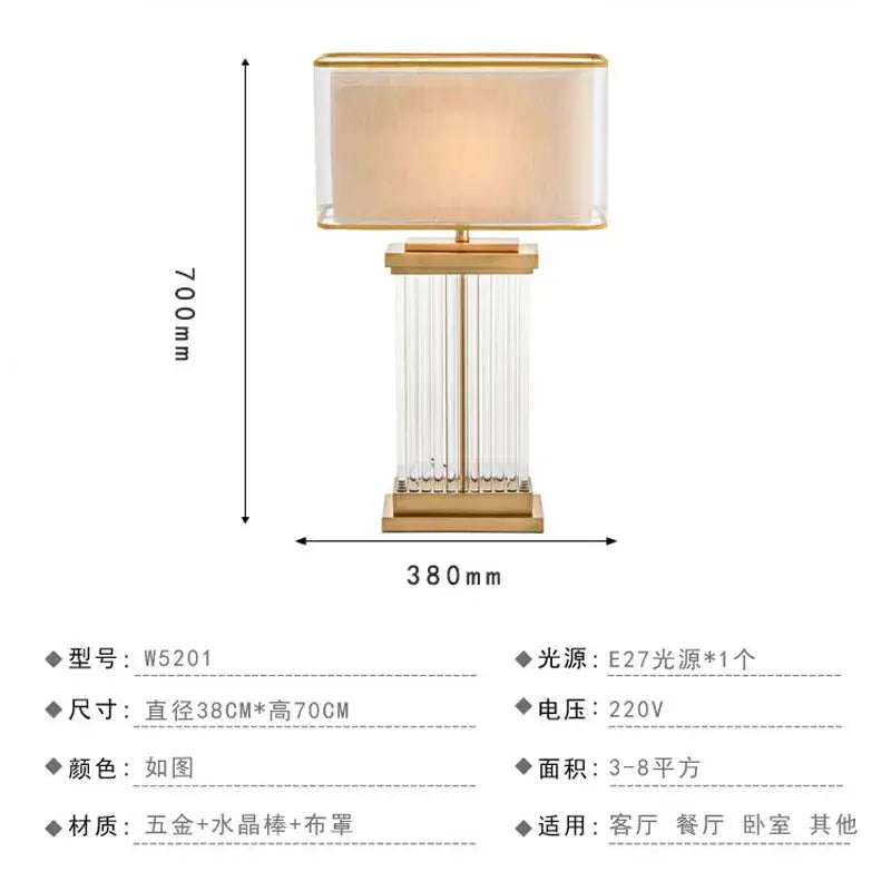 Nordic crystal table lamp for bedroom with brass accents