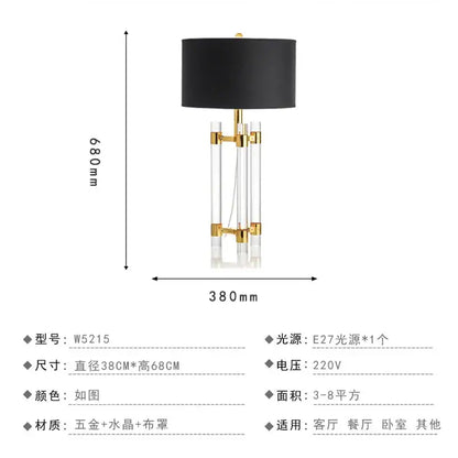 Nordic crystal table lamp for bedroom with brass accents