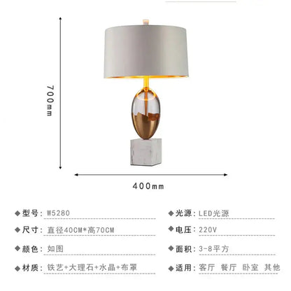 Nordic crystal table lamp for bedroom with brass accents