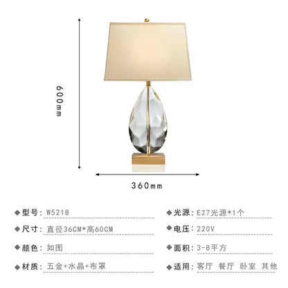 Nordic crystal table lamp for bedroom with brass accents